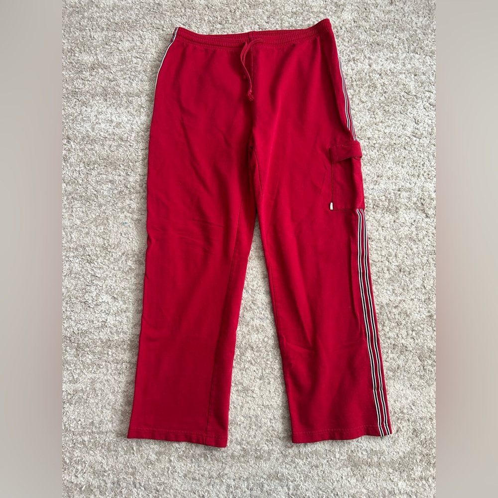 Y2K Athleisure Sporty New York Laundry Red Cargo Pants